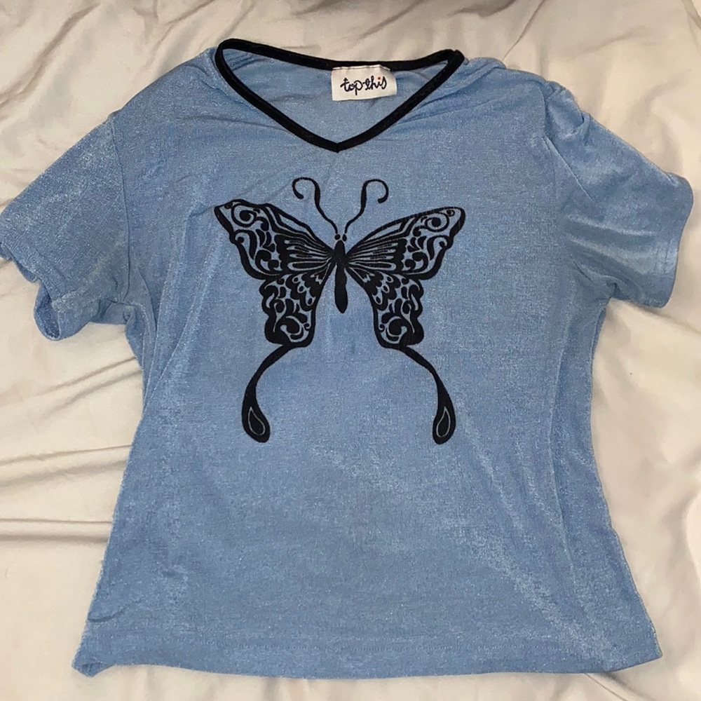 Cute sheer blue butterfly top